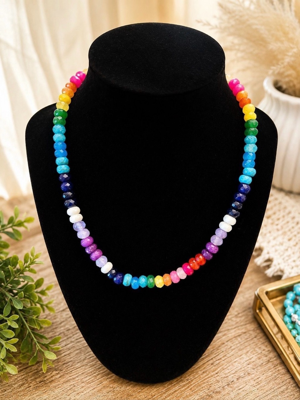 Sonya Renee Rainbow Gem Candy Beaded Necklace NWOT